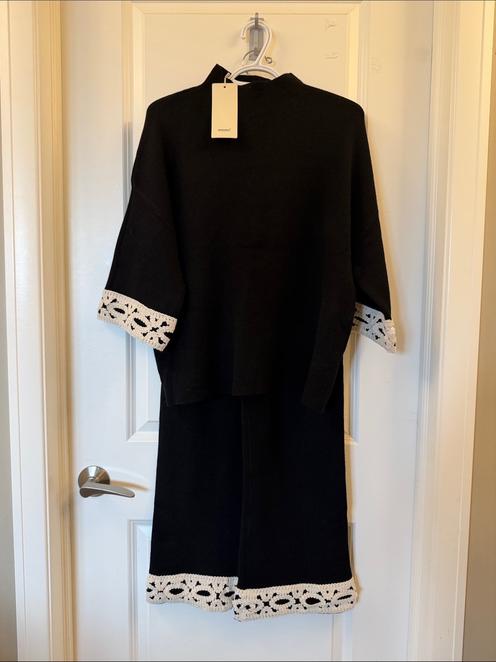 ENZORIA Paris Black Knit Set with White crochet details